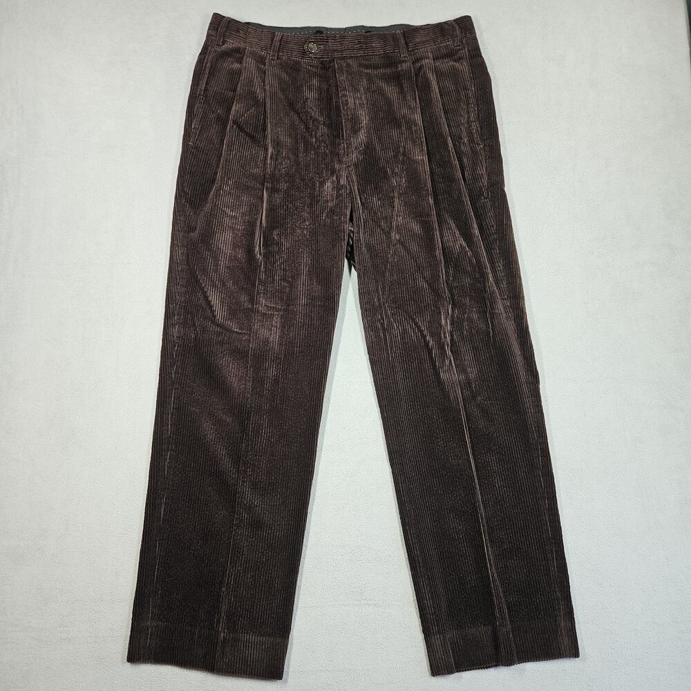 J Peterman Corduroy Pants Mens Size 36x29 Duca Visconti Di Modrone Brown Pleated